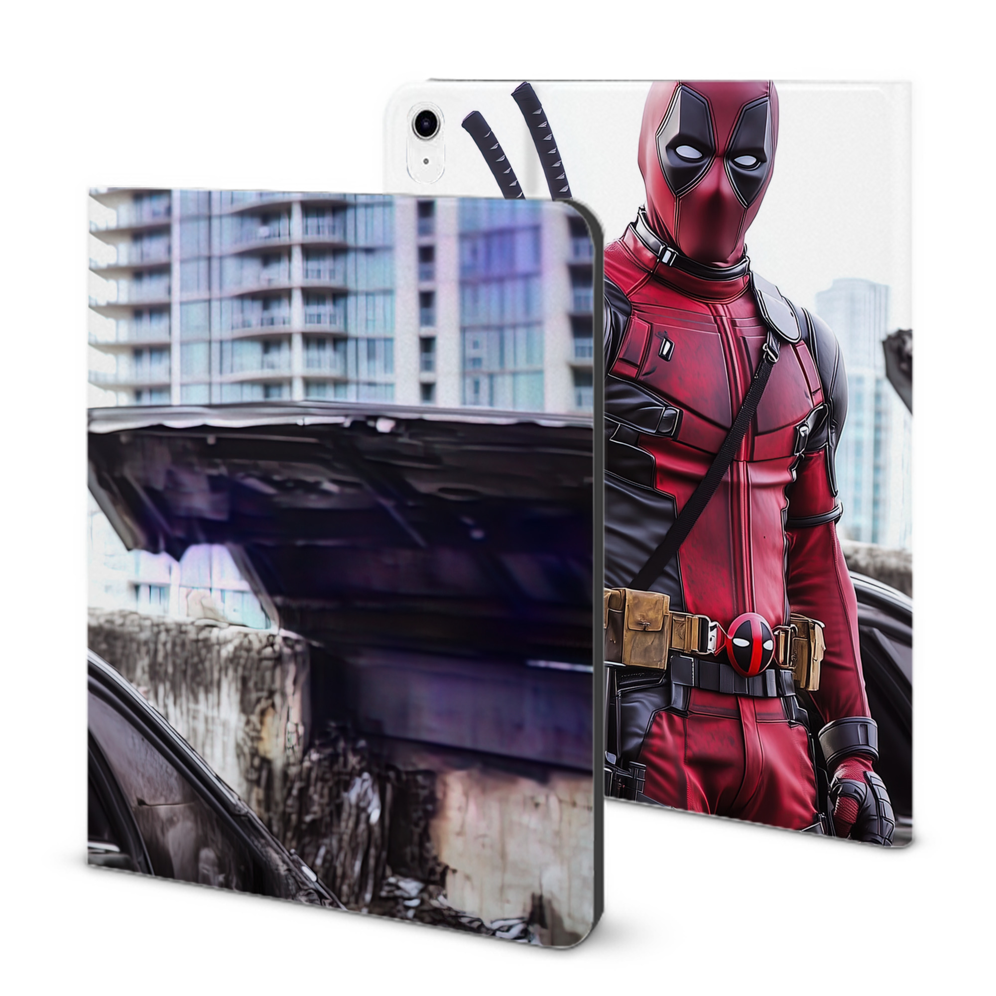 （画像用） Deadpool デッドプール IPad ケース ブック型 PUレザー TPU 耐衝撃 軽量 薄型 ペン収納なし 全面保護 IPad 各モデル対応